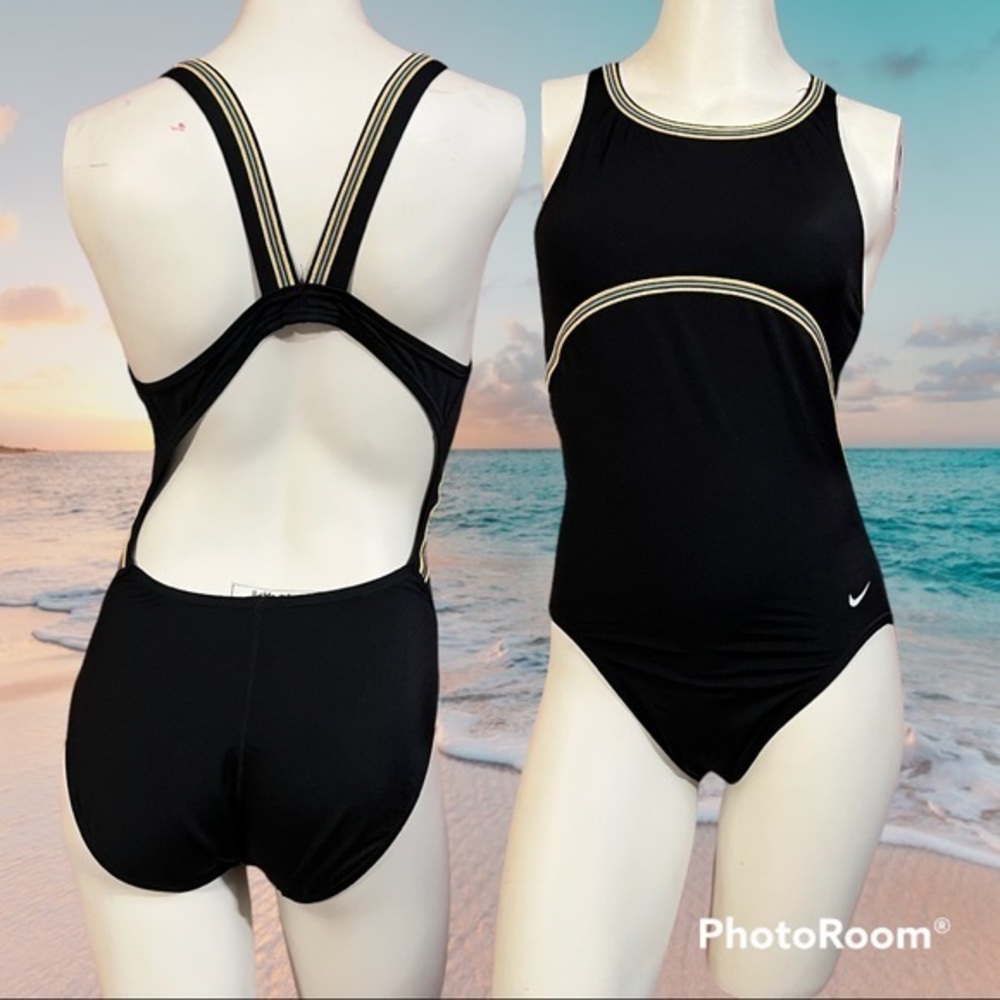 NIKE Vintage One Piece Black Bathing Suit SwimSuit Swimwear Bikini 12